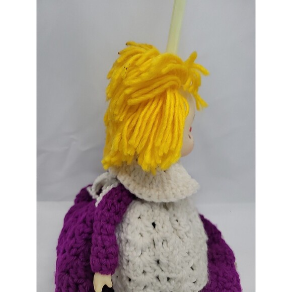Doll  Handmade Crochet Duster Cover Purple Yarn Soft Face 14" Cottage Core - Picture 9 of 16